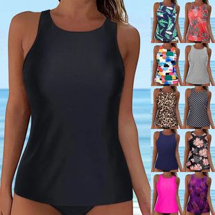 [Single Top] European and American Single-Piece Swimsuit, Round Neck, Conservative Tank-Style Swim Top, Hot Spring Swimwear Wholesale