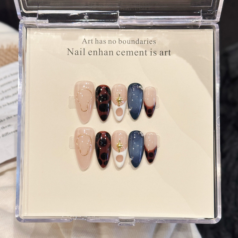 Handmade Wearable Nails Cross-Border Hot Selling Almond Nails Ins Style Gilded Nails French Leopard Print Irregular Three-Dimensional Manicure Handmade Wearable Nails Cross-Border Hot Selling Almond Nails Ins Style Gilded Nails French Leopard Print Irregular Three-Dimensional Manicure