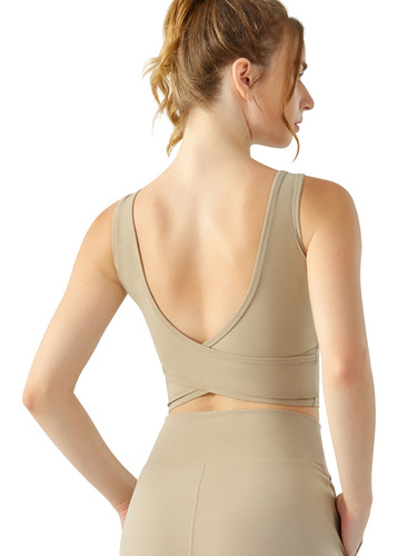 Yoga vest women's water drop semi-fixed cup nude cross beautiful back sports bra tight slimming fitness clothing top