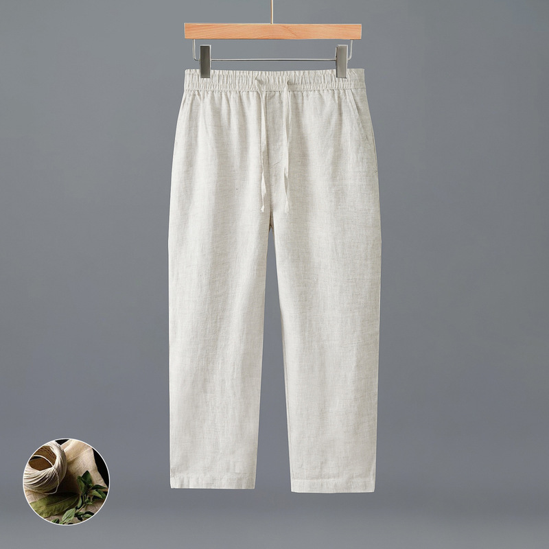 H011 Pure Linen Cropped Pants, Refreshing and Breathable, Men's Loose Straight Pants, Men's Elastic Waist Casual Pants, One Piece Wholesale H011 Pure Linen Cropped Pants, Refreshing and Breathable, Men's Loose Straight Pants, Men's Elastic Waist Casual Pants, One Piece Wholesale