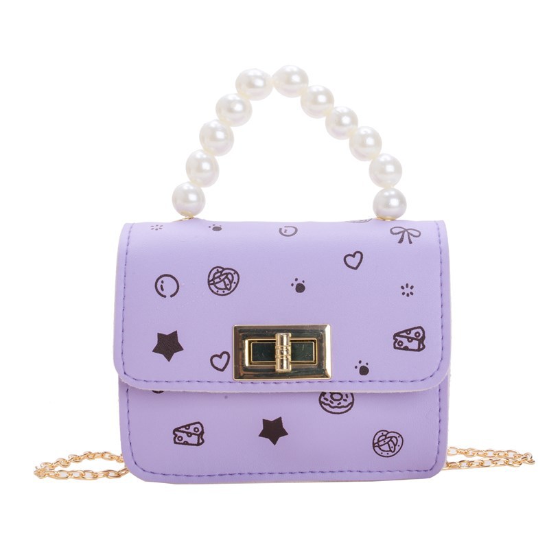 Bolso de hombro de niña con cerradura de moda coreana bolso de cadena portátil de perlas dulces 2025 nuevo mini bolso para niños