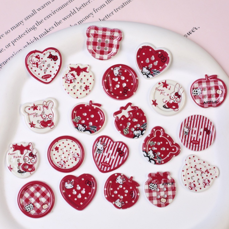 卡通印花纽扣 diy服装帽袜手机壳装饰发夹爱心苹果纽扣配饰批发