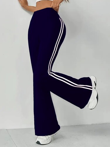 Cross-border Temu women's high-waisted draping wide-leg casual pants for spring and summer new yoga bell-bottom pants with side white stripes