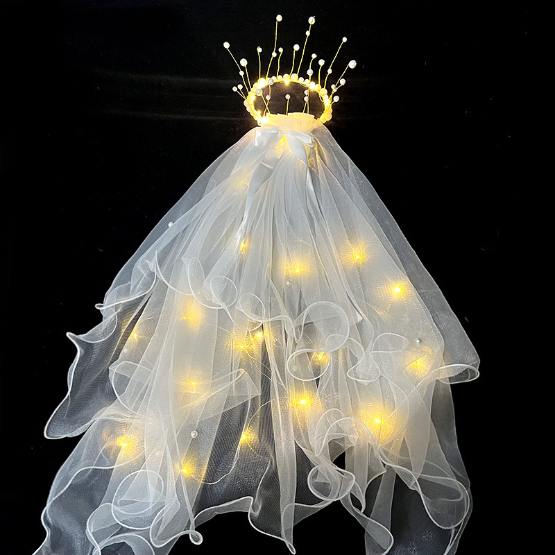 new pattern luminescence Headdress white fairy marry bride Headdress bow children Night market Stall Toys