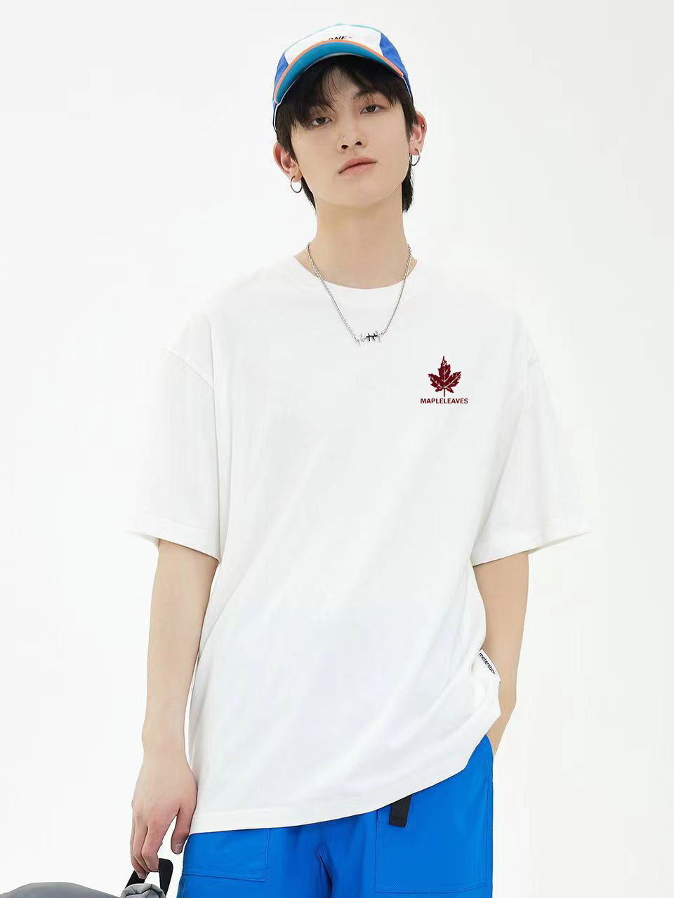 Hong Kong viento juvenil camiseta de verano de hombre blanco puro cuello redondo impresión multifacé casual vintage camiseta pareja