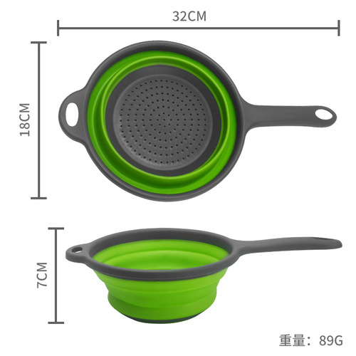 Long handle round drain basket kitchen vegetable drain basket multi-functional foldable telescopic drain basket vegetable fruit basket
