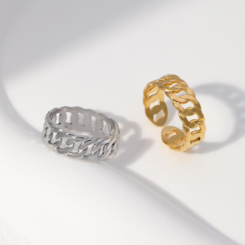 10g Weight 0.03µm Gold Plating Thickness PVD Coated Gold Plating Process 18K Real Gold Plated Plating Material Elegant Solid Color Stainless Steel Plating Chain Open Ring