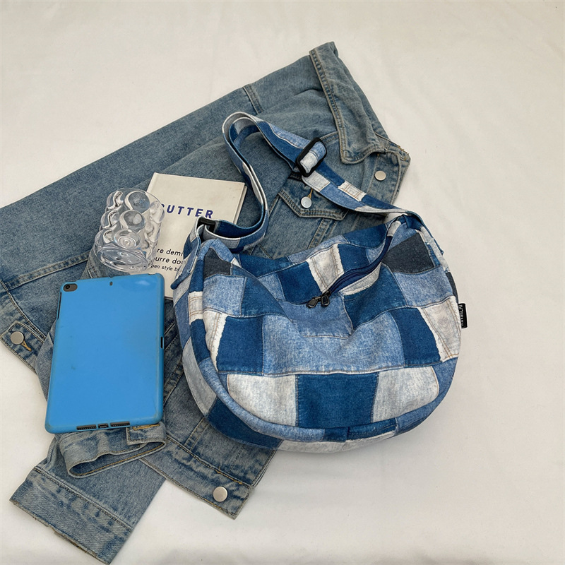 Nueva moda de gran capacidad de contraste de color de mezclilla para mujer bolso de mensajero de hombro casual simple al por mayor