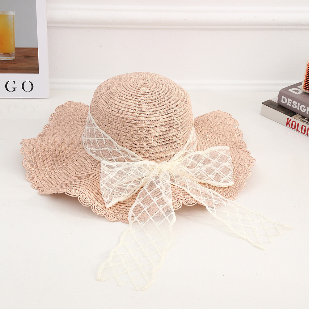 Sombrero de paja con lazo – estilo veraniego, ala ancha, para playa o vacaciones al aire libre