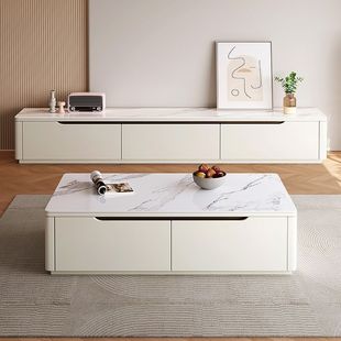 Rock Board TV Cabinet Coffee Table Combination American Living Room High-grade Household Cream Wind Small Apartment TV Cabinet