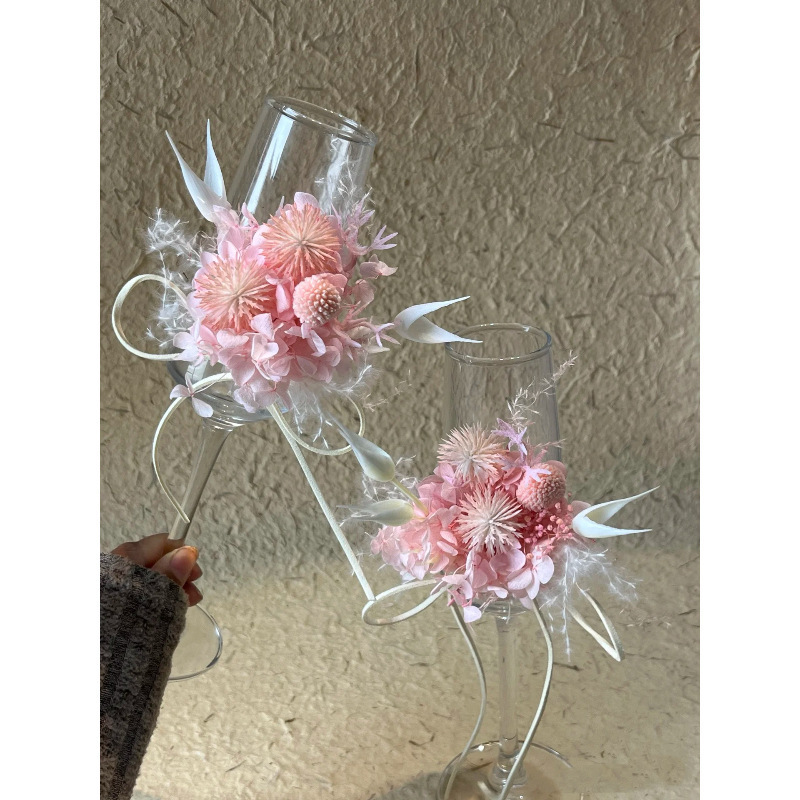 diy干花永生花花艺花束婚礼敬酒杯香槟杯装饰品结婚礼物高脚杯|undefined