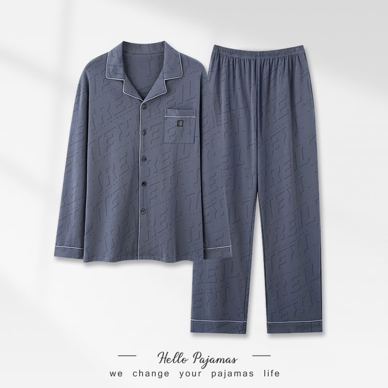 Pijamas de algodón para hombres primavera y otoño 2025 nuevo conjunto de ropa de hogar de manga larga suelta juvenil