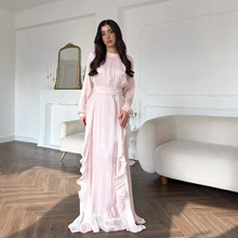 亚马逊2025秋新款女装欧美风跨境复古圆领气质法式长袖礼服连衣裙