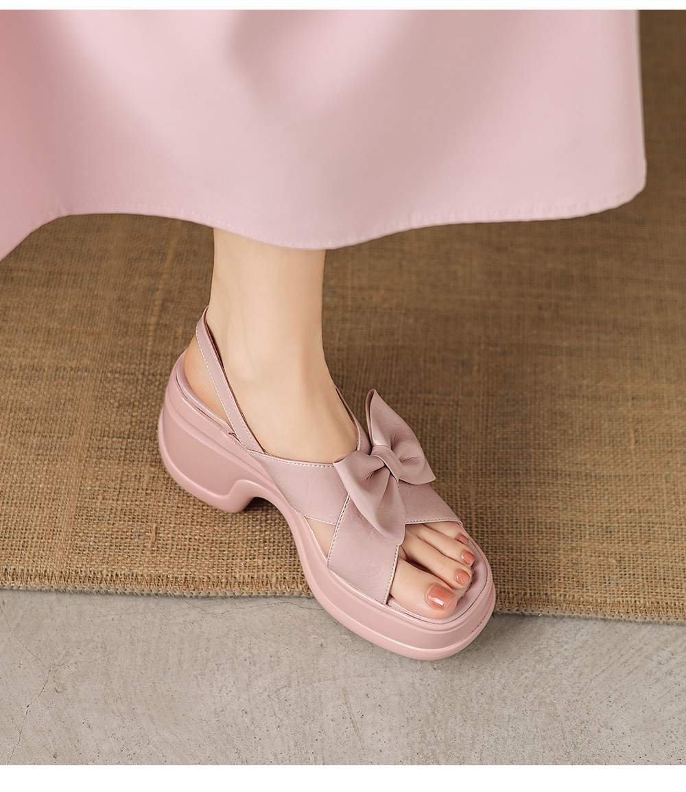 Sandal cao gót nữ hở mũi đế platform nơ bướm, gót siêu cao 12 cm — Hồng nhạt, màu trắng ngà chi tiết 10