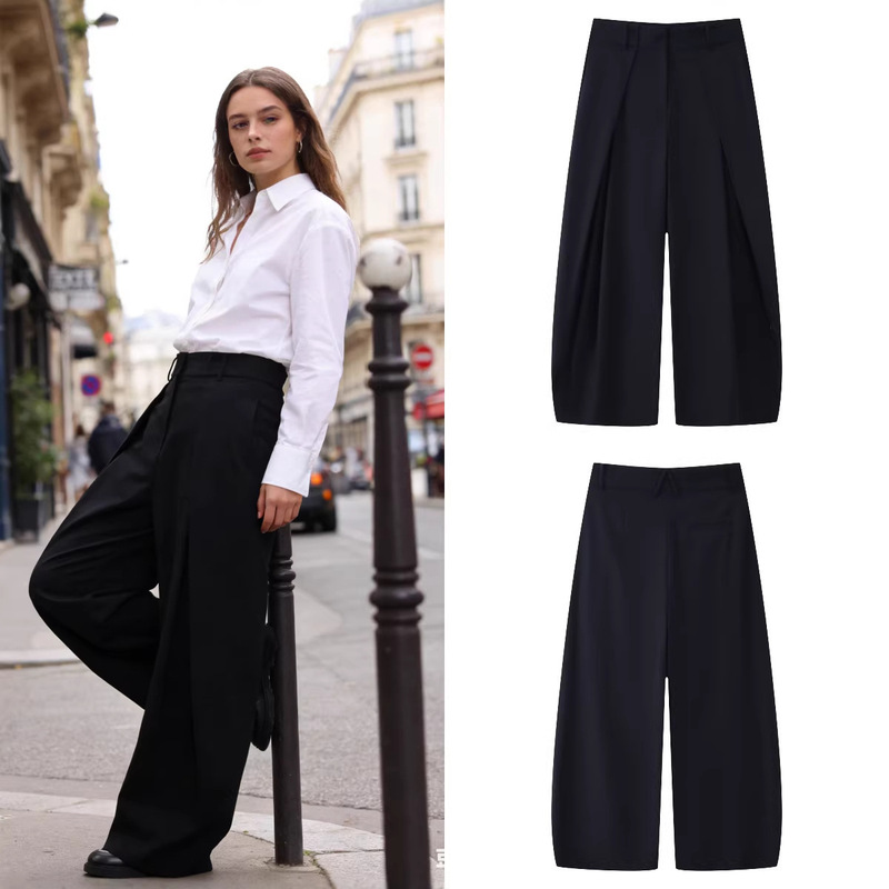 Z Brand Foreign Trade Cross-Border In-Stock European and American Style Women's Clothing 2026 Spring New Casual Fashion Loose Pleated Long Pants