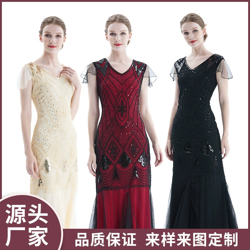 Экспорт 1920-х годов, новый стиль, ручная вышивка бисером и блестками, платье Amazon, европейское и американское банкетное платье, партия