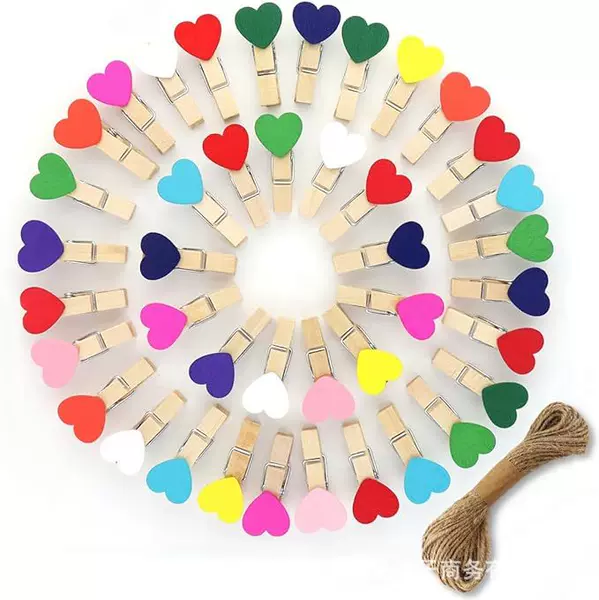 SOURCE Factory wholesale 3.5/3cm love wooden clip wooden cartoon small wooden clip color heart-shaped photo clip