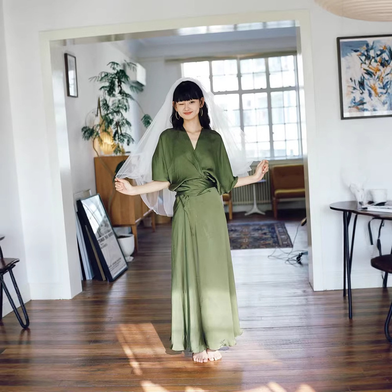 Spanish Niche ~ Summer High-End Women's Cupro Silk Backless V Neck Dress Women's Dress Long Skirt