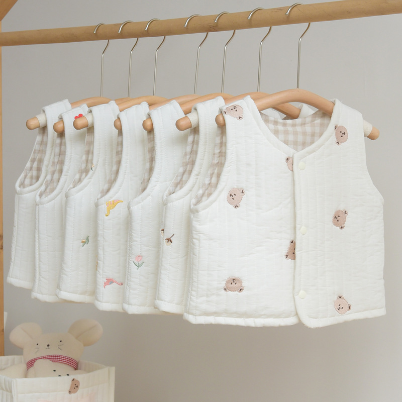 Category AClearance Spring Autumn Winter Baby Thickened Quilted Cotton Double-sided Vest Small Vest Baby Boy Without Hood