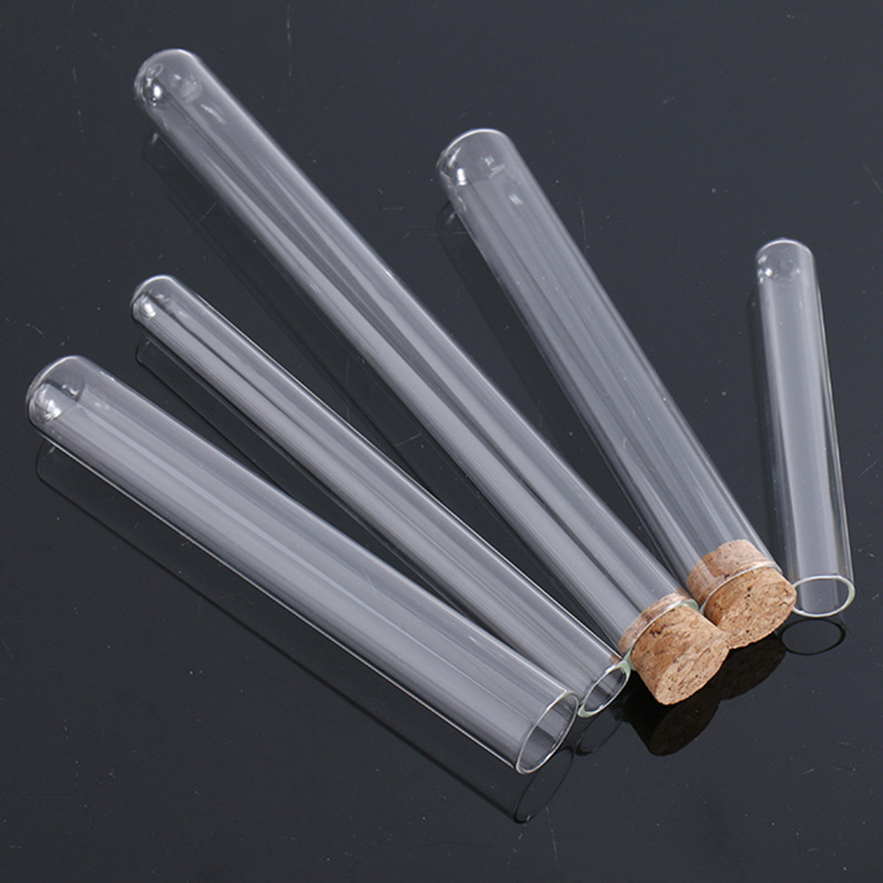 Fábrica de procesamiento personalizado redondo fondo plano plano enrollado tubo de prueba de vidrio de alto silicio de silicio transparente con tapón de madera tubo de prueba de almacenamiento