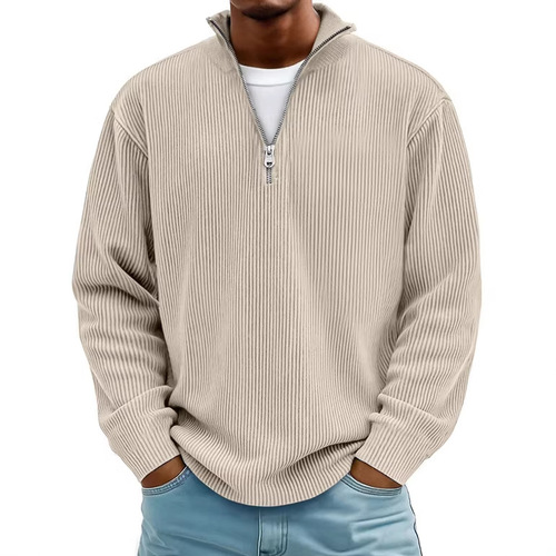 Amazon 2026 autumn and winter new men's casual stand-collar zipper corduroy long-sleeved men's polo shirt and hoodie