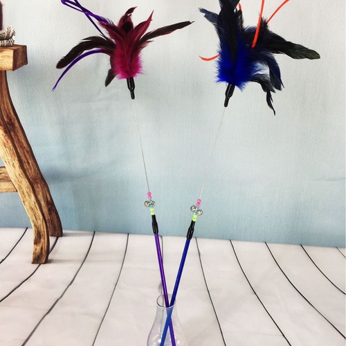Starlight Cat Toy Cat Wire Spring Cat Wiggler Wand Soft Turkey Feathers Colorful Feathers with Double Bells