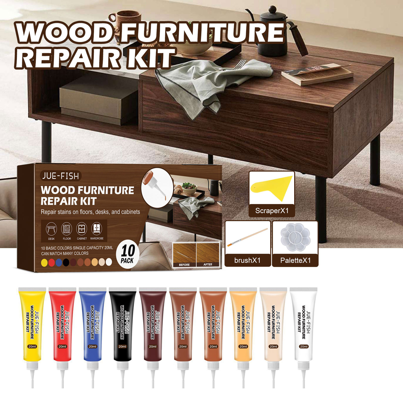 Jue-Fish Wood Furniture Repair Kit Furniture Beauty Repair Material Repairing Fading Finishing Kit
