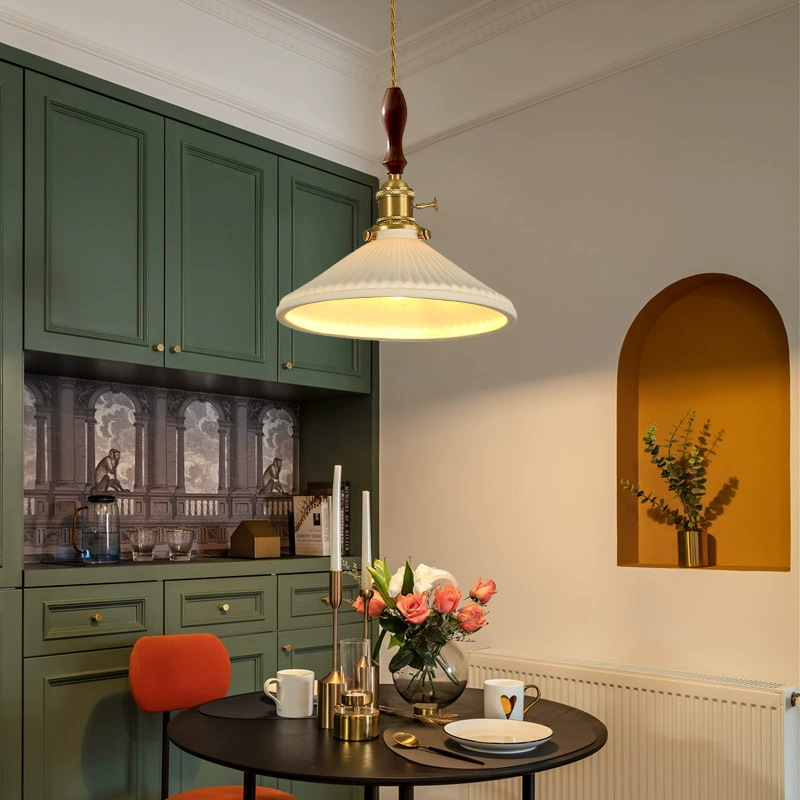 Lámpara Colgante de Estilo Japonés, Retro, Wabi-Sabi, de Nogal, Latón y Cerámica, Minimalista, para Vestíbulo, Comedor, Bar, Dormitorio, Lámpara de Noche