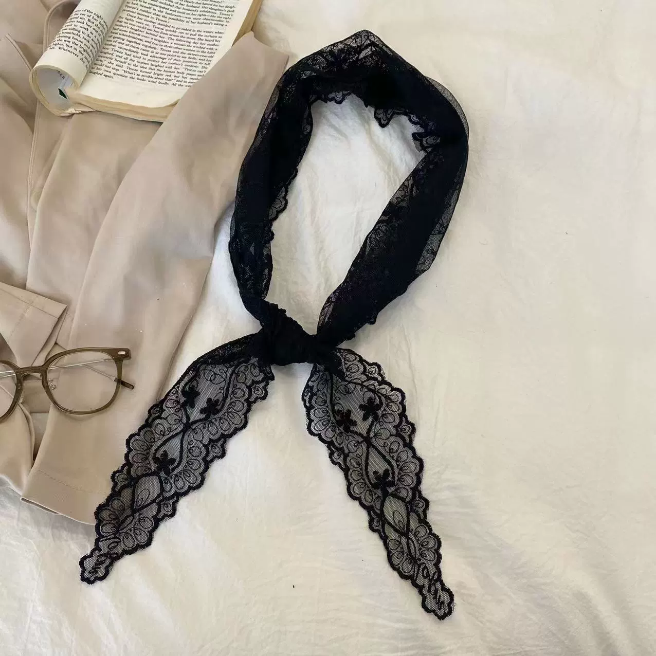Lace spring decorations, scarf, universal neckerchief, 2023 collection, Korean style, with embroidery, french style