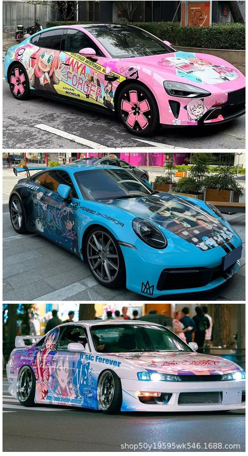 Model-Specific Color Film, Pet Car Wrap, Car Design Modification, Color Change Painting, Two-Dimensional Cartoon Anime Wrap