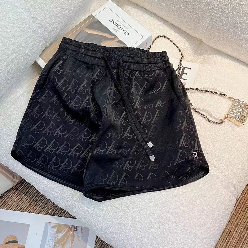 Printed Acetate Ice Silk Wide-Leg Hot Pants for Women, Summer 2026, Thin Style with Elastic Drawstring, Slimming Casual Sports Shorts, Trendy
