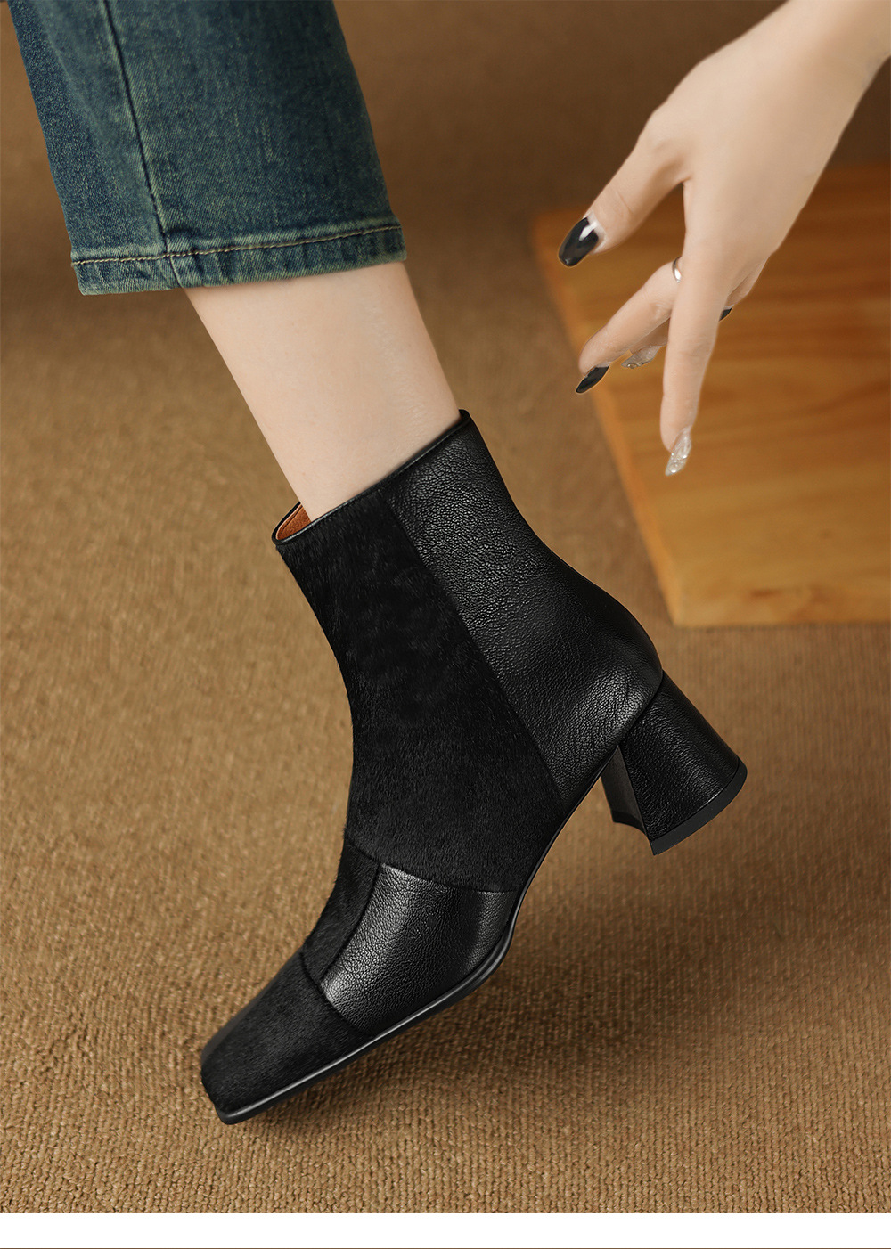 CHIKO Agnieszka Square Toe Block Heels Ankle Boots
