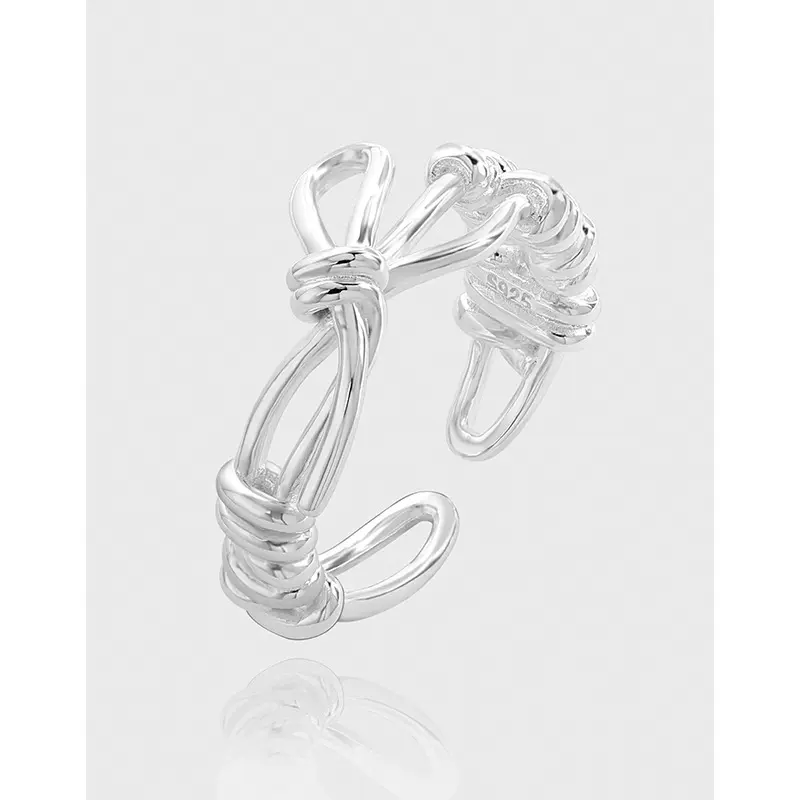 JZ451不规则线条缠绕纯银戒指S925韩版小众个性设计蝴蝶结银指环