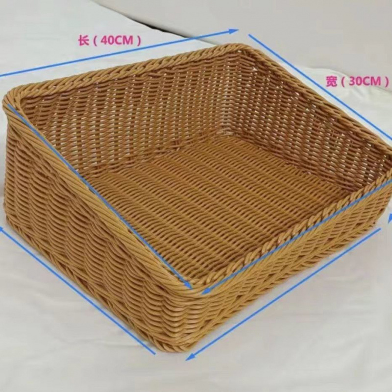 imitación de caña trenzada cesto de almacenamiento inclinado cesto de exhibición de plástico frutas de exhibición de verduras acabado trenzado cesto casero cuadrado inclinado