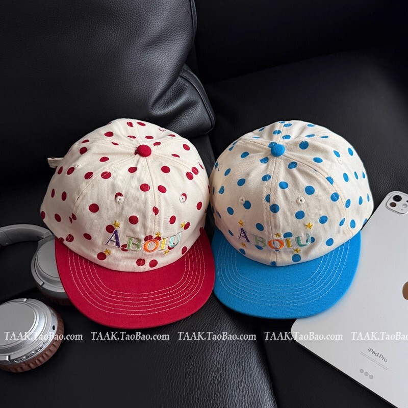 Korean New Dopamine Cute Polka Dot Flat Brim Baseball Cap for Women, Face-Slimming Small Letter Flat Brim Blue Korean New Dopamine Cute Polka Dot Flat Brim Baseball Cap for Women, Face-Slimming Small Letter Flat Brim Blue