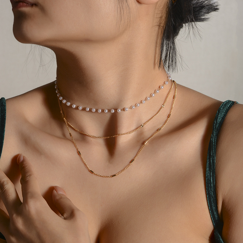 Multi-layer metalen parelketting voor dames trendy minimalistisch_voghion.com