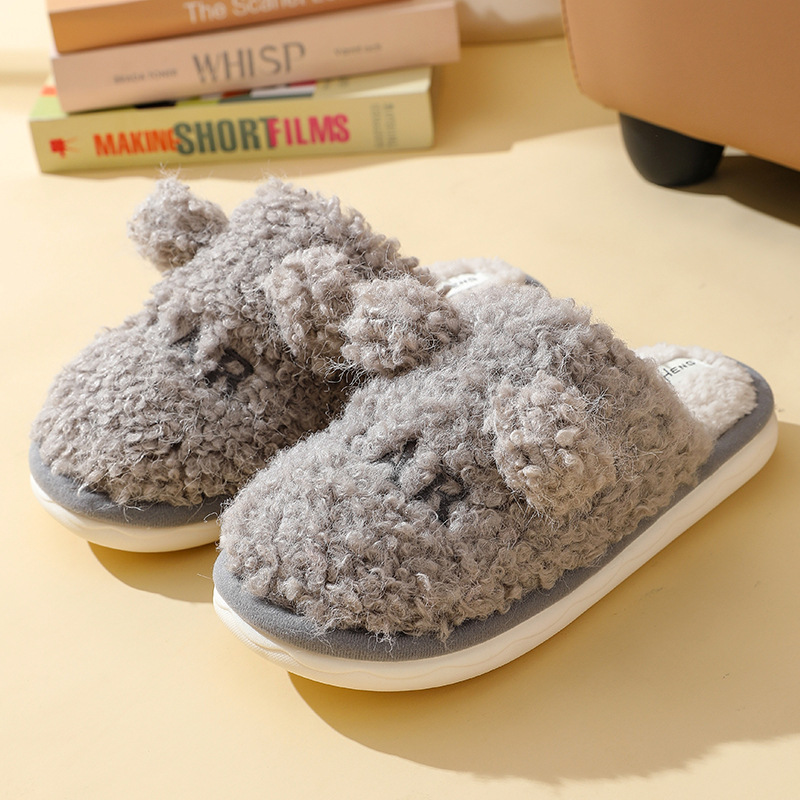 Zapatillas de algodón con lazo y orejas de conejo para mujer en casa en invierno, suela suave antideslizante gruesa, peludas, lindas y atractivas, zapatillas de mujer para parejas en casa