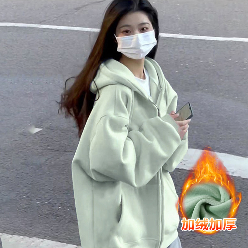 绿色卫衣外套女春秋款小个子2025早秋新款上衣连帽慵懒风开秋开衫|undefined