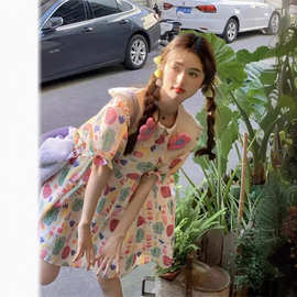 韩系可爱甜美减龄连衣裙2025宽松遮肚子夏季新款立体小花娃娃裙女