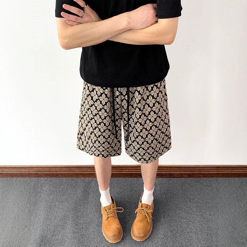 Herren-Shorts mit Hahnentrittmuster im Vintage-Stil (amerikanische High Street Fashion), 12,7 cm Innenbeinlänge, lässige, lockere Passform_voghion.com