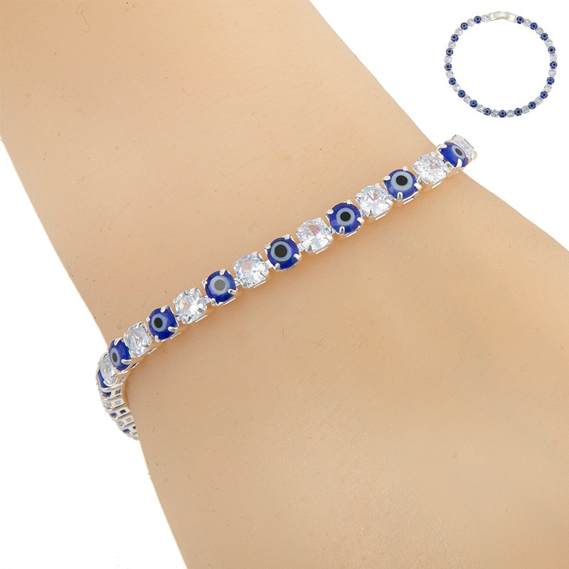 Cross-Border New European and American Style Ins Design Evil Eye Zircon Colorful Bracelet Single-Layer Rhinestone Jewelry
