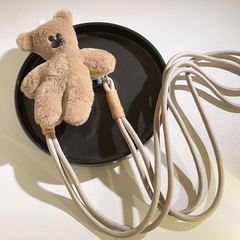 呆萌憨豆毛絨小熊背夾玩偶掛件斜跨手機鏈通用手機殼背帶式掛件女