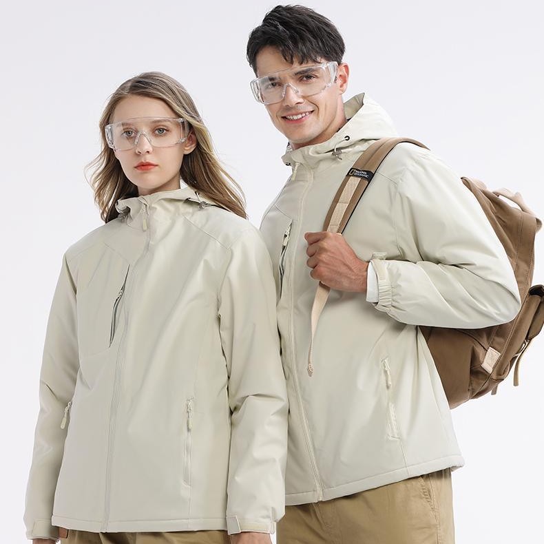 秋冬季衝鋒衣搖粒絨保暖連帽拉鏈外套防風防水純色工作服可印logo