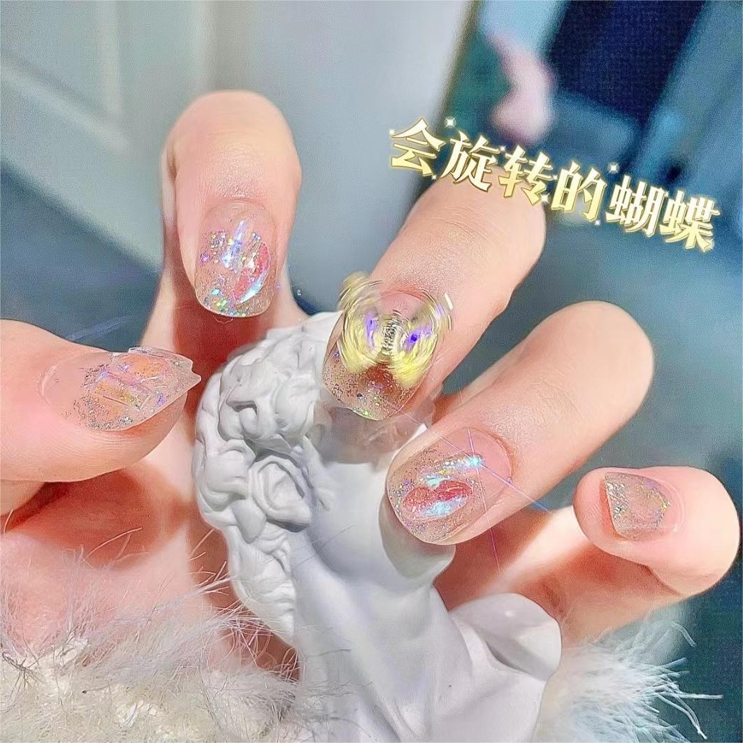 Yiyi Dance Armadura de vestir hecha a mano Venta al por mayor de celebridades de Internet Explosión Diamante mariposa Brillante para uñas Tabletas de uñas Pegatina de gelatina terminada