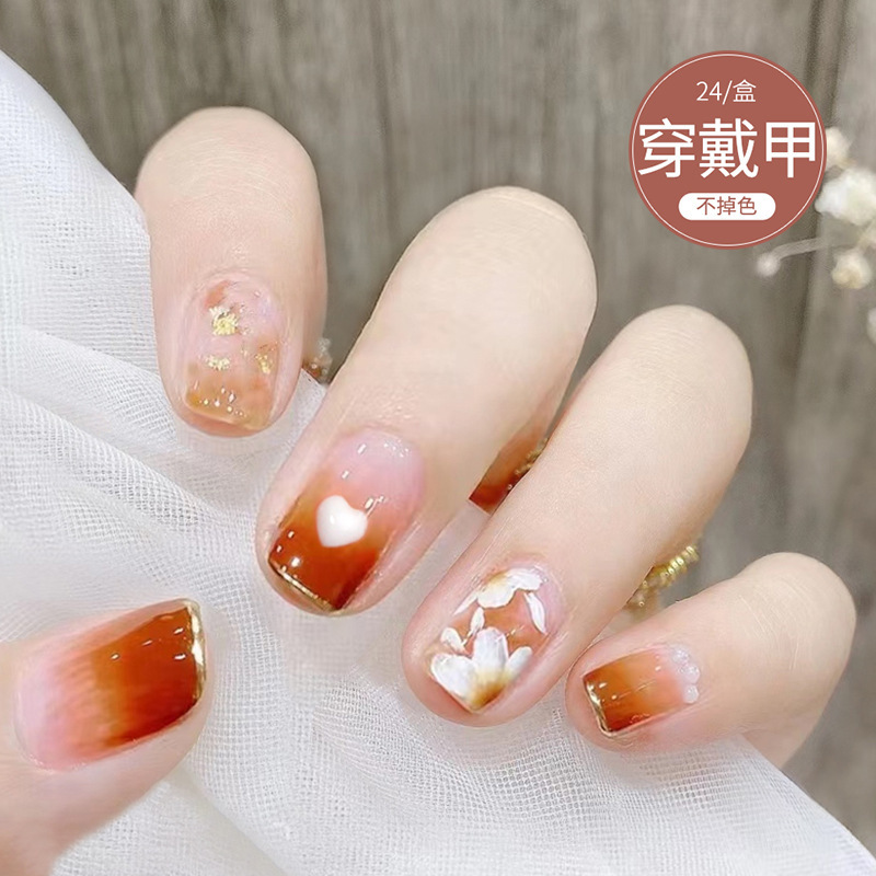 D101 Wearing Manicure Pieces Wholesale Amber Love Camellia Hand Wearing Manicure Patch White Nail Patch