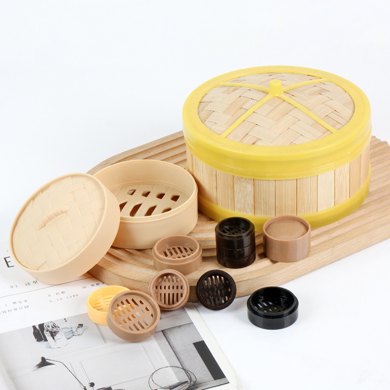 ミニシミュレーション蒸し器モデル diy 食品おもちゃ食器アクセサリープラスチック蒸し器竹蒸し器写真撮影の小道具装飾品|undefined