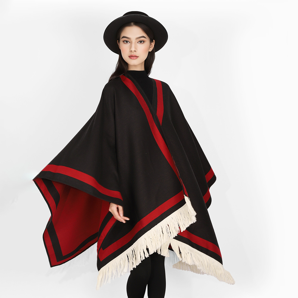 Chal de viaje Chal dividido de estilo étnico Otoño e invierno Bufanda larga con flecos gruesos Oficina de verano de doble cara disponible