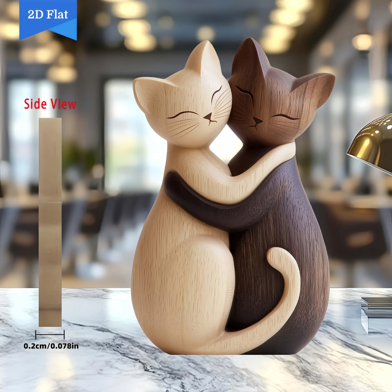 JIT ドロップシッピング 2D フラット - かわいい木目調の猫の置物ハグデザインは、ラベルの貼り付けとドロップシッピングをサポートします|undefined