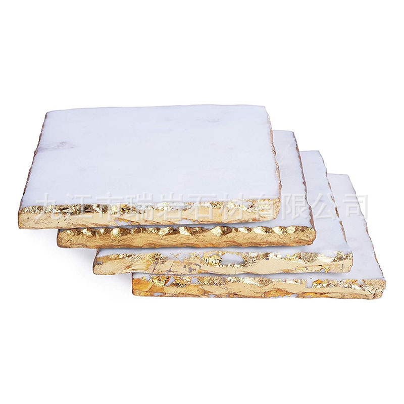 Fabricantes al por mayor almohadillas de taza de mármol natural borde de plata cuadrado cubierta de almohadillas de taza redonda Amazon transfronterizo exclusivo