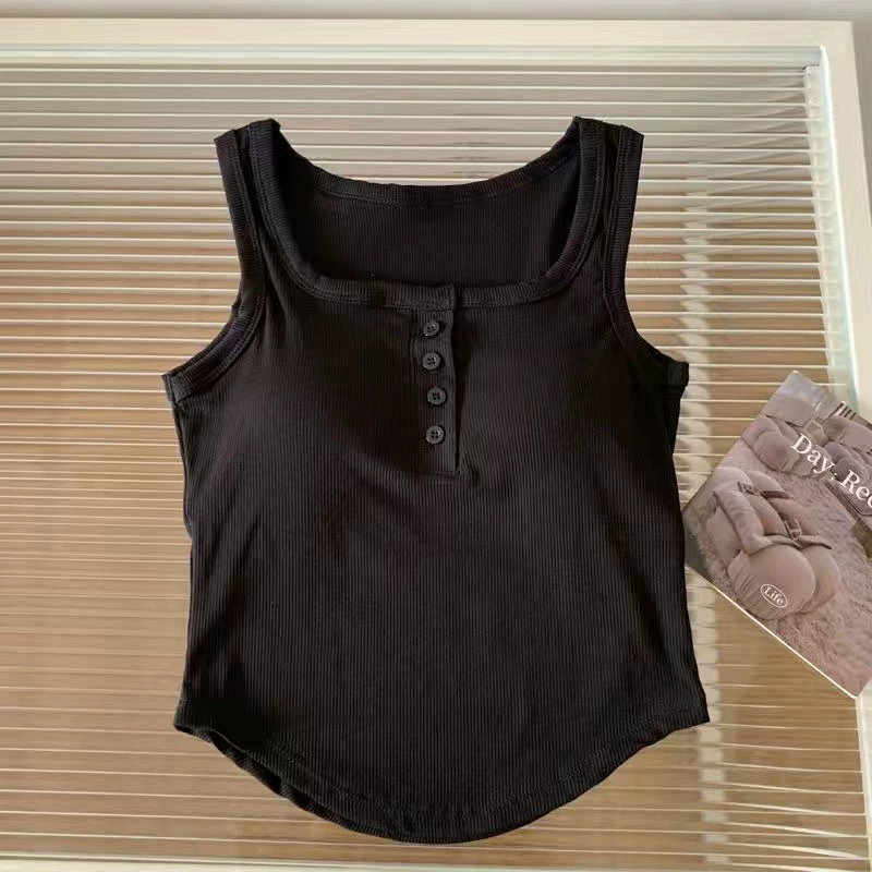 Fitted Short Tank Top, Women's body-friendly, Button-front, One Size (80–125 catties)
